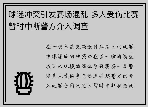 球迷冲突引发赛场混乱 多人受伤比赛暂时中断警方介入调查